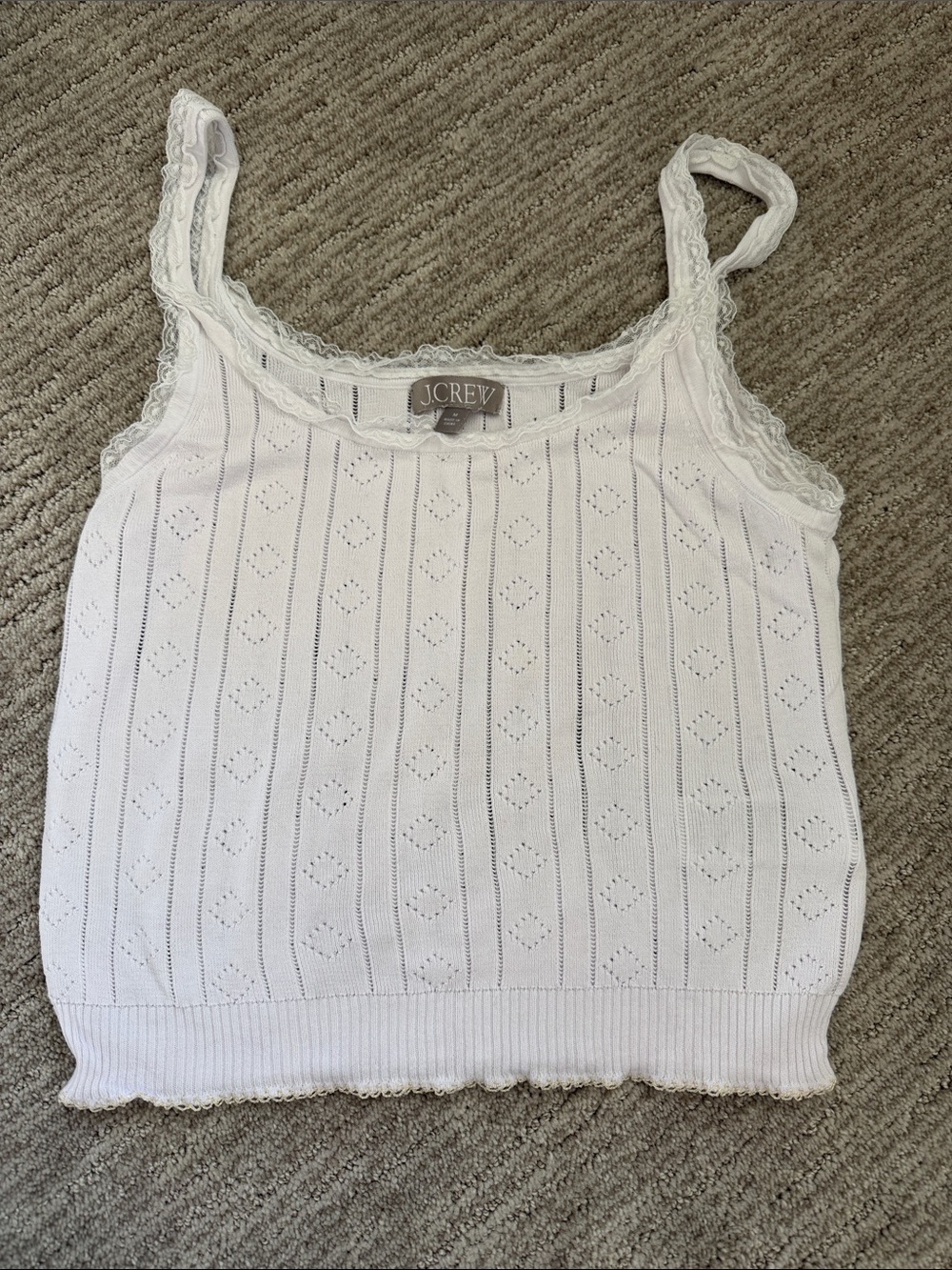 J. Crew White Lace-Trim Eyelet Knit Camisole